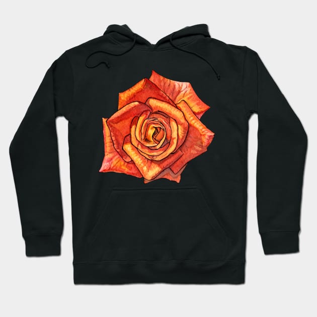 Orange Watercolor Rose Hoodie by AquarellChill